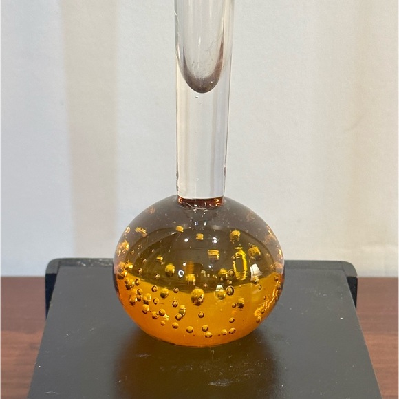 🌟HP🌟VTG 1960s MCM Czech Style Glass Tall Clear/Amber Glass Vase - Picture 4 of 5